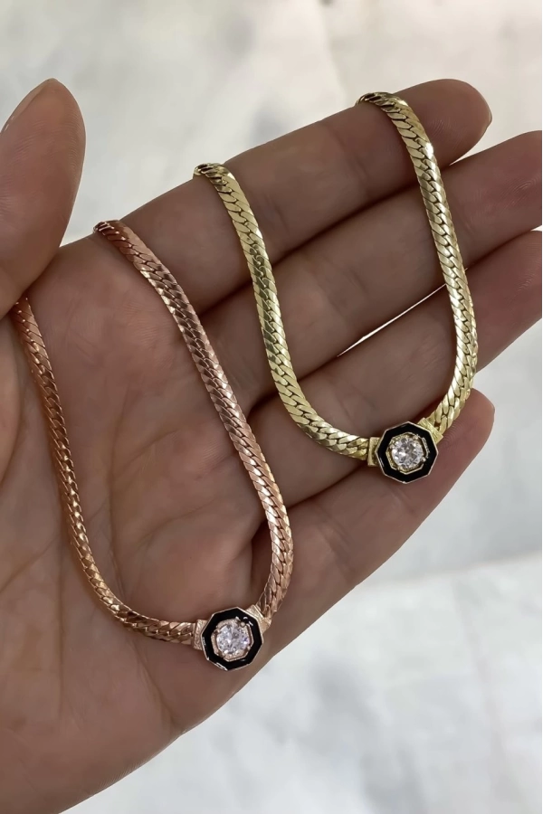 Serenay%20Sarıkaya%20Kolye%20•%20Çağla%20Kolye%20•%20Choker%20Chain%2018%20K%20Rose%20Kaplama%20925%20Ayar%20Gümüş%20Kolye%20