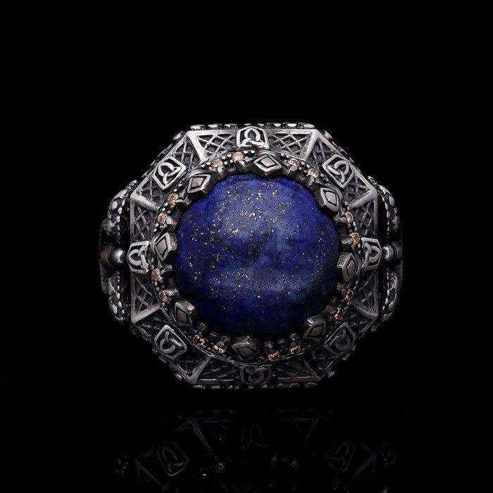 Vog%20Lapis%20Lazuli%20Taşlı%20Yılan%20V%20Kılıç%20Figürlü%20925%20Ayar%20Gümüş%20Sevgiliye%20Eşe%20Babaya%20Hediye%20Yüzük