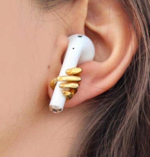 Vog 1 Adet Airpods Tutucu Tasarım Sarı,Rose V Beyaz 925 Ayar Gümüş Sevgiliye,Anneye,Arkadaşa Küpe