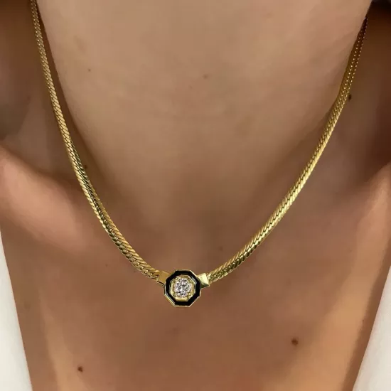 Vog 18 K Gold Kaplama 925 Ayar Gümüş Kolye • Serenay Sarıkaya Kolye • Çağla Kolye • Choker Chain