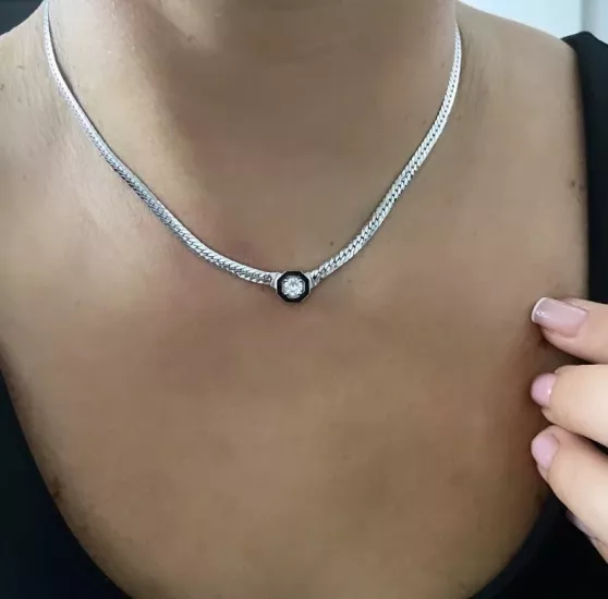 Vog 18 K Gümüş Kaplama 925 Ayar Gümüş Kolye • Serenay Sarıkaya Kolye • Çağla Kolye • Choker Chain