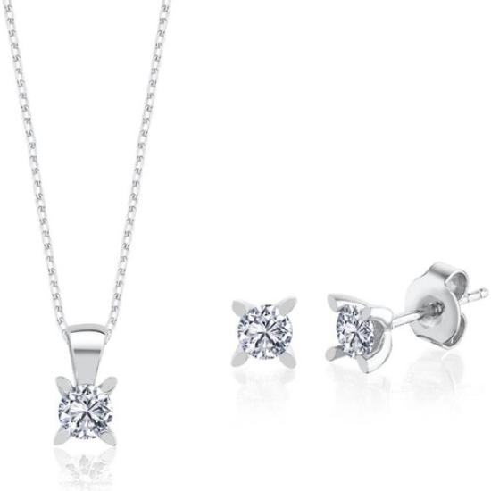 Vog 0.75 Karat Effective Diamond Markiz Esinti İkili Tektaş 925 Ayar Gümüş Set