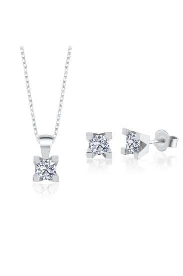 Vog 1.50 Karat Effective Diamond Benzersiz Zerafet İkili Tektaş 925 Ayar Gümüş Set