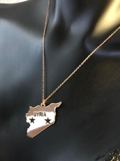 Vog Suriye (Syria) Haritası Bayrağı Rose Renk 925 Ayar Gümüş Ülke Kolye