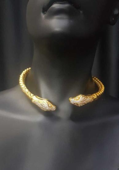 Vog İtalyan Cartier Tasarım Taşlı Yılan (Snake)925 Gümüş Sevgiliye,Anneye,Eşe Choker,Gerdanlık