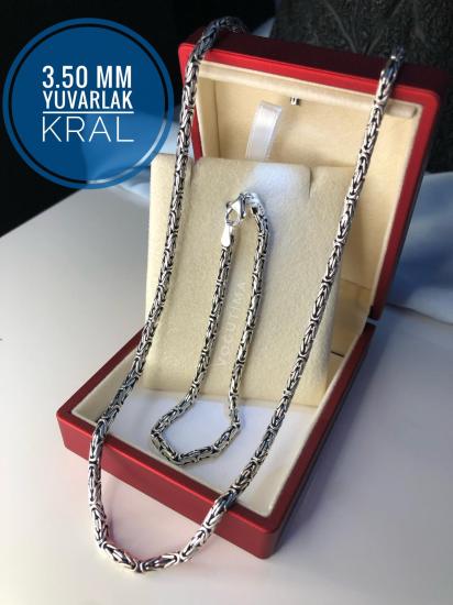 3.5mm Yuvarlak Kral Model Gümüş Set • Işıklı Kutuda Sevgiliye • Eşe • Babaya Bileklik Kolye Set