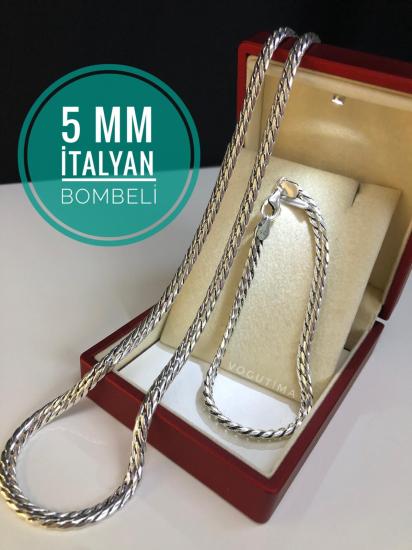 5mm İtalyan Bombeli Zincir Set 925 Gümüş • Işıklı Kutuda • Sevgiliye • Eşe • Babaya • Bileklik Kolye