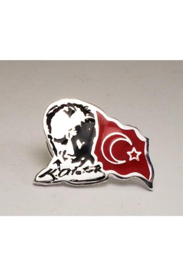 Atatürk ve Türk Bayraklı Yaka İğnesi 925 Ayar Gümüş  Hediye • Sevgiliye • Eşe • Babaya Rozet