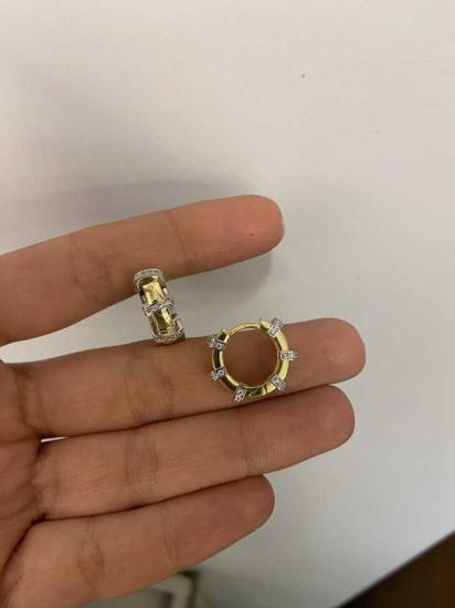 Vog Tiffany Tasarım 1.5 Cm Silindir Model Gold Beyaz Taşlı 925 Ayar Gümüş Sevgiliye,Eşe,Anneye Küpe