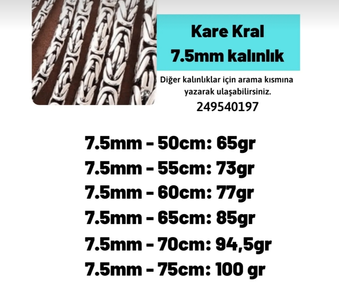 Vog7.5Mm%20Kare%20Kral%20Model%20925%20Ayar%20Gümüş%20Zincir%20Kolye